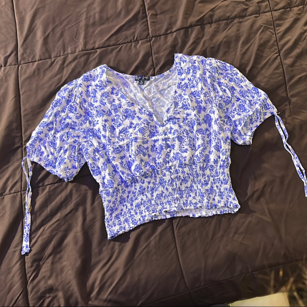 J for Justify Blue and White Smocked Crop Blouse